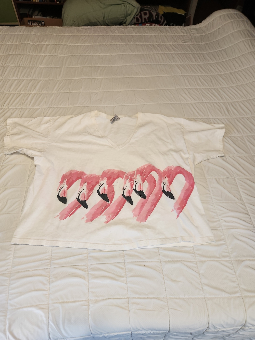 White Crop Top with Pink Flamingo Print